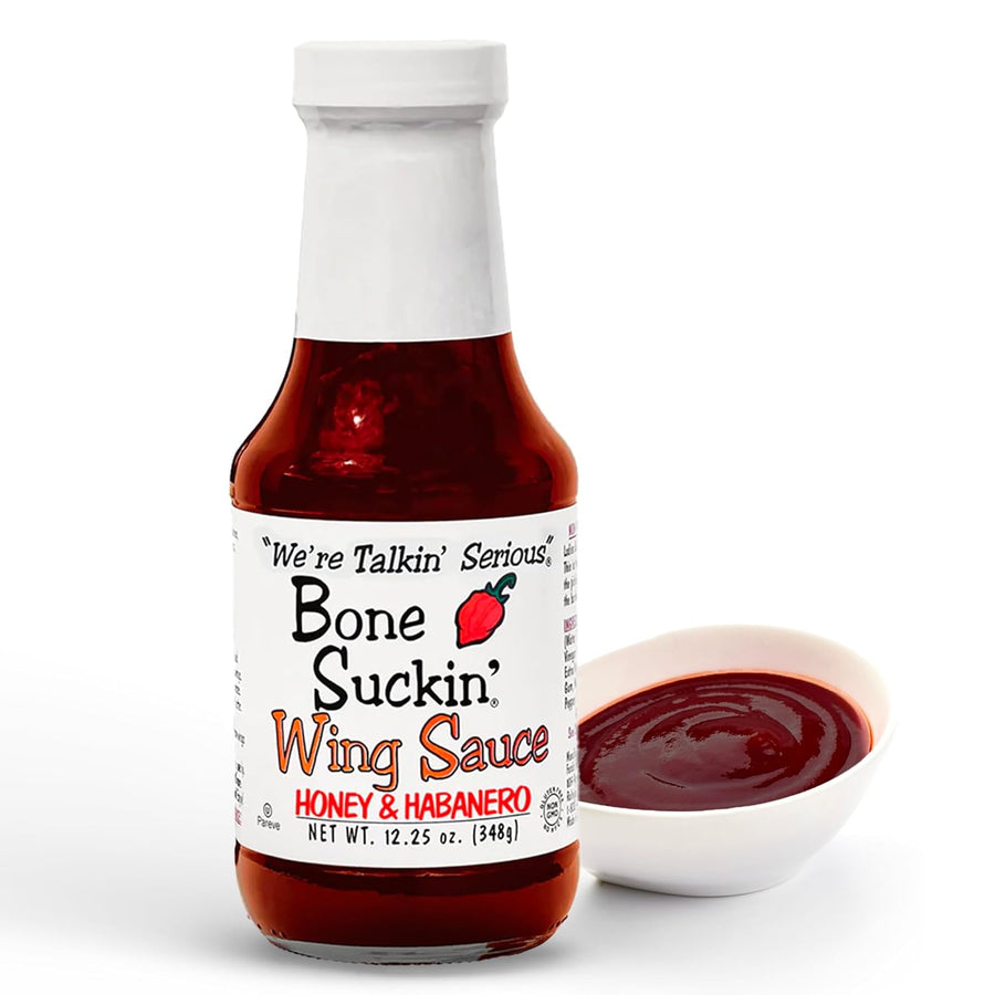 Bone Suckin' Honey & Habanero Wing Sauce: For Chicken Wings, Turkey Wings & Also Great For Ribs, Chicken, Pork, Beef - Gluten Free, Sweetened With Honey & Molasses, In Glass Bottle, 12.25oz - 1 Pc