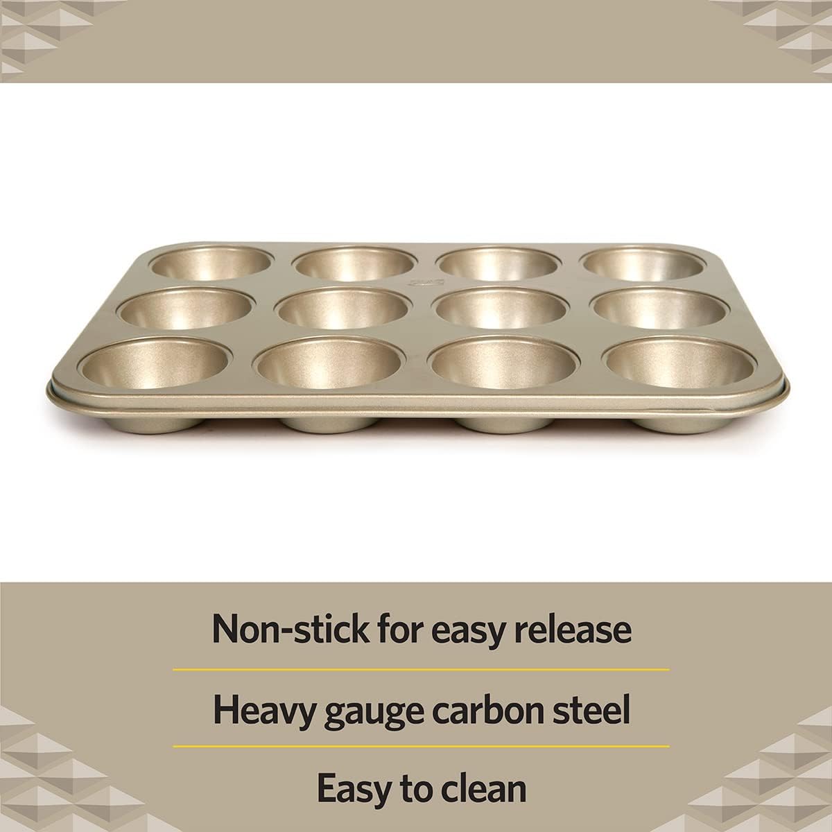 Glad Muffin Pan Nonstick - Heavy Duty Metal Cupcake Tin with Round Baking Cups, 12-Cup