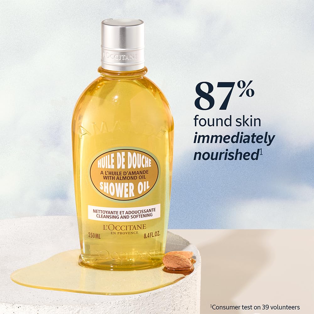 L'OCCITANE Cleansing & Softening Almond Shower Oil: Oil-to-Milky Lather, Softer Skin, Smooth Skin, Cleanse Without Drying