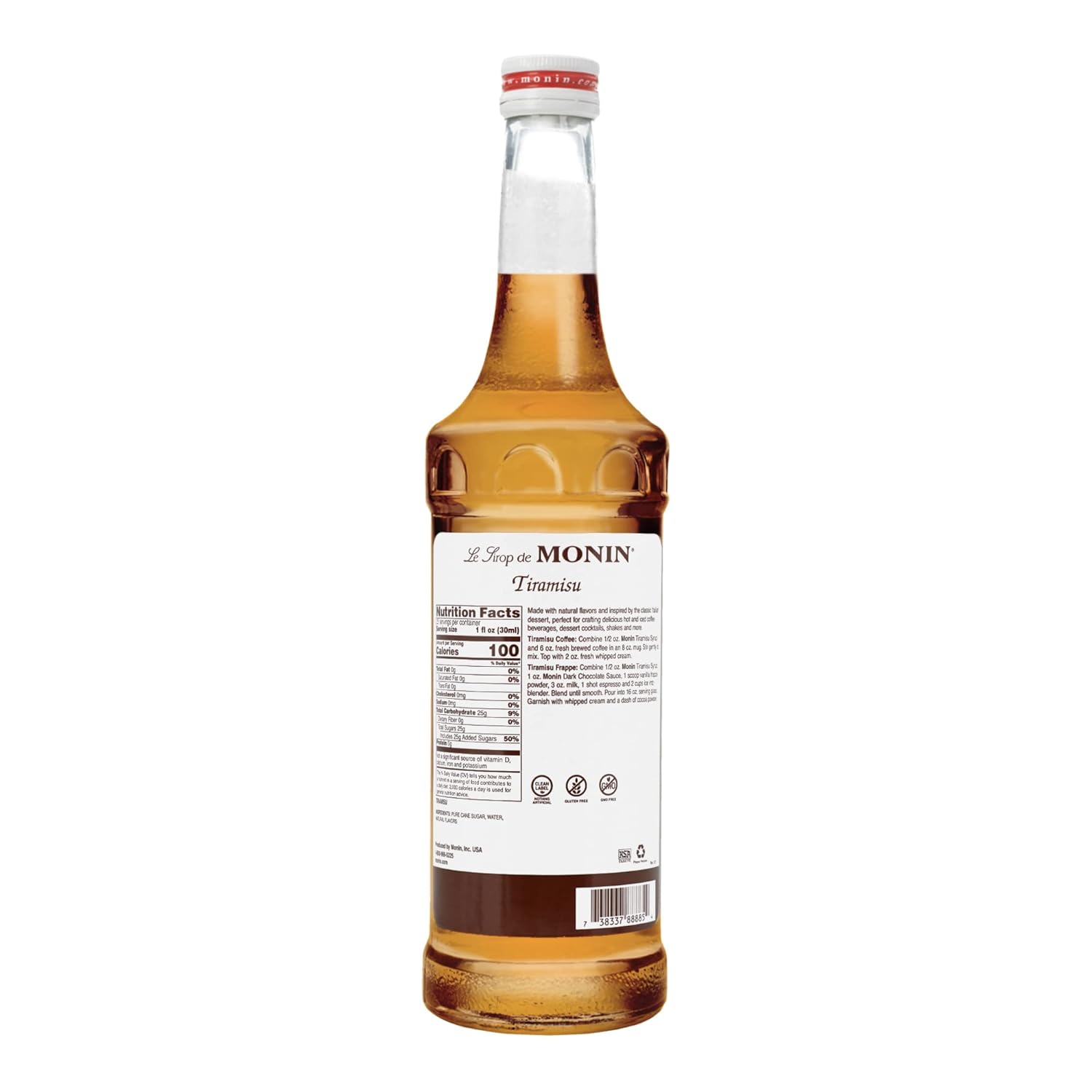 Monin - Tiramisu Syrup, Rich Flavors of Custard, Cocoa, Coffee, & Rum, Great for Hot or Iced Coffee, Dessert Cocktails, & Shakes, Vegan, Non-GMO, Gluten-Free (750 ml)