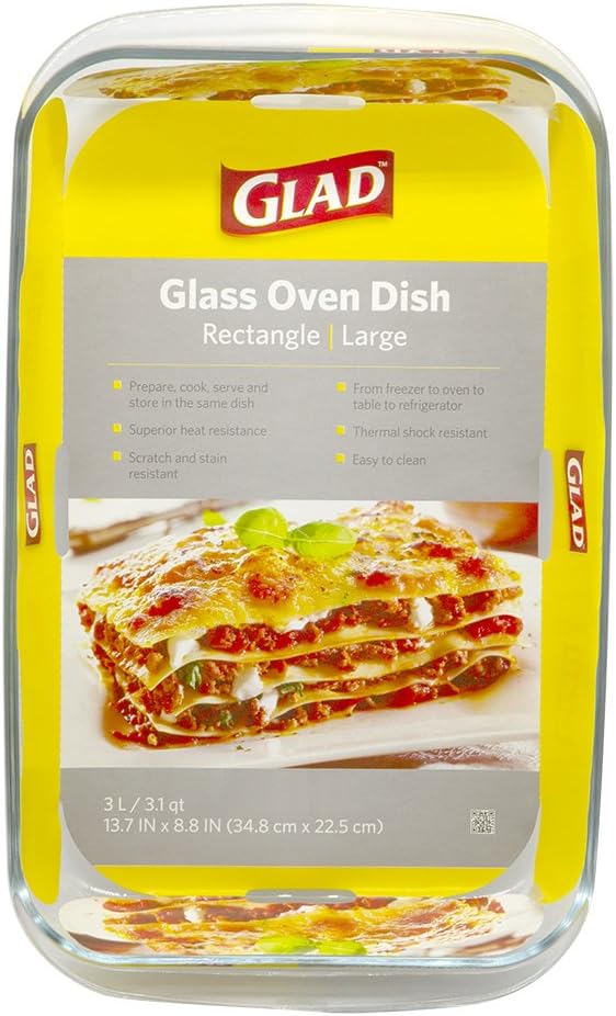 Glad Clear Glass Oblong Baking Dish | 3.1-Quart Nonstick Rectangular Bakeware Casserole Pan | Freezer-to-Oven and Dishwasher Safe, Large