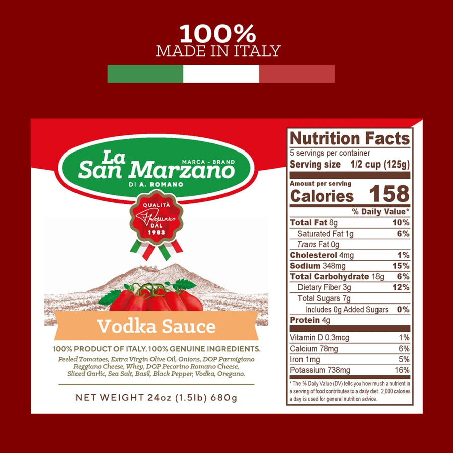 La San Marzano - Vodka Sauce - Pasta Sauce with 100% Italian Tomatoes Made in Italy - Peeled Tomatoes with Fresh and Natural Ingredients Gluten Free, Kosher 24 Ounce Jar