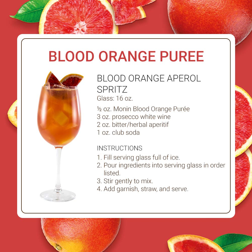 Monin - Blood Orange Puree, Tart, Juicy Citrus Taste, Great for Lemonades, Cocktails, and Culinary Creations, Vegan, Gluten-Free (1 Liter)