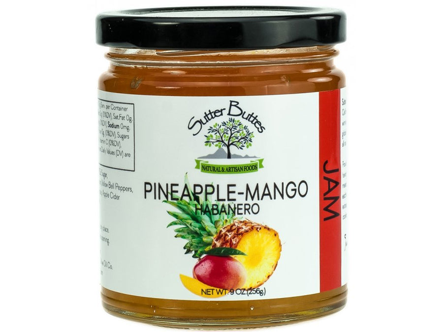 Suttter Buttes Pineapple Mango Habanero Jam (9oz jar) Fresh Tropical Mixed Fruit Preserves with Red Hot Habanero Pepper, Premium All-Natural Artisan Craft Sweet and Spicy Jam
