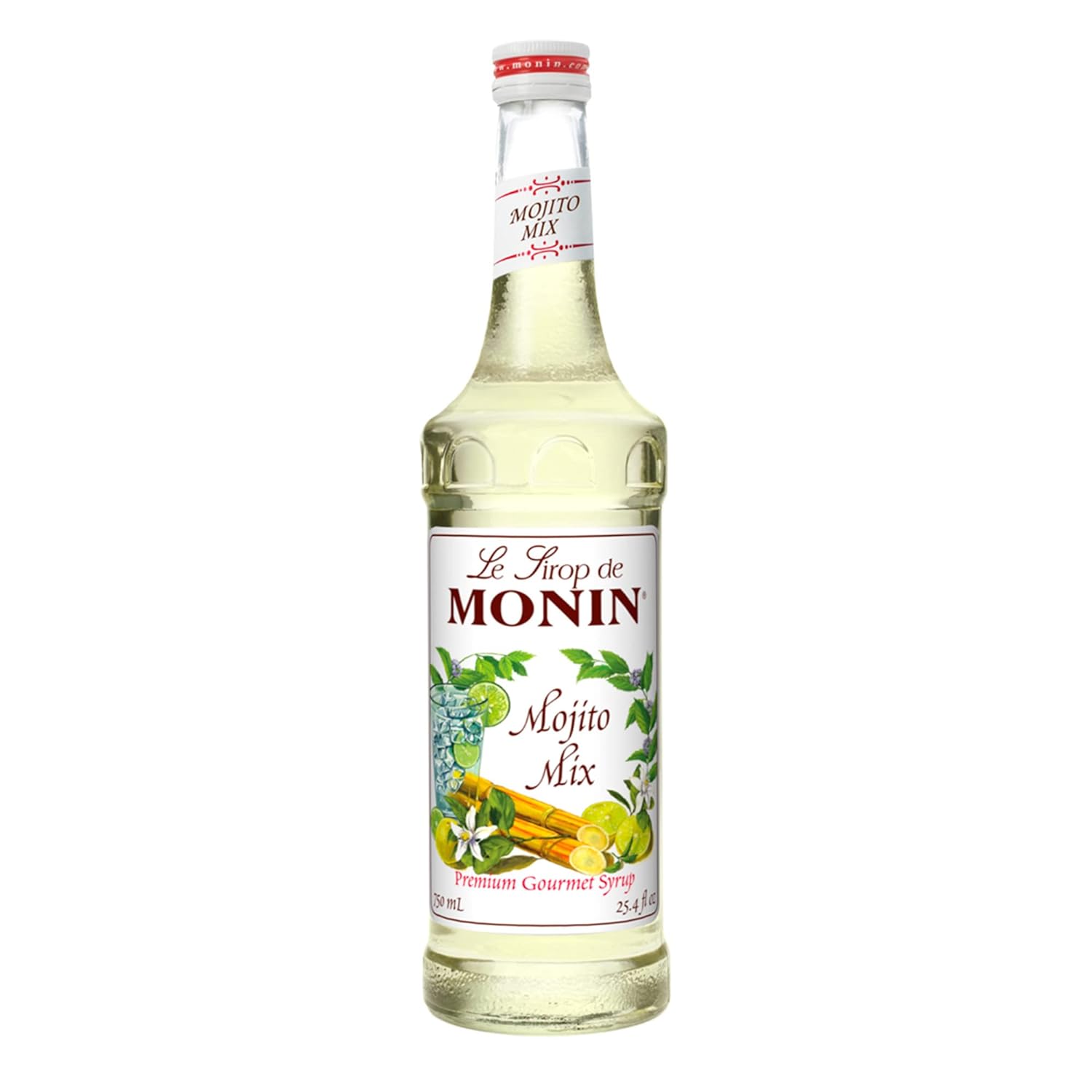 Monin - Mojito Mix Syrup, Sweet Herbal Mint Flavor, Great for Frozen Cocktails, Mocktails, & Delicious Desserts, Gluten-Free, Vegan, Non-GMO (750 ml)
