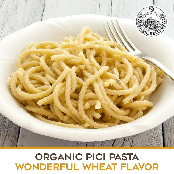Morelli Pici Pasta di Toscana - Gourmet Italian Pasta - Organic Pici Noodles - Thick Organic Pasta Nests Made in Italy from Durum Wheat Semolina - 17.6oz (500g)