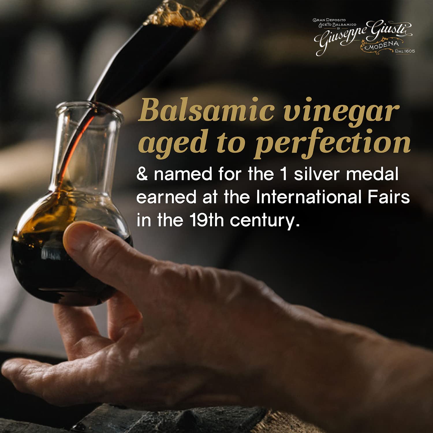 Giuseppe Giusti Silver Medal ( Aged 6 Years ) Aceto Balsamico di Modena Italy - 1 Pack - Gourmet Aged Premium Balsamic Vinegar of Modena Medaglia d'Argento - Champagnotta Bottle - 250ml