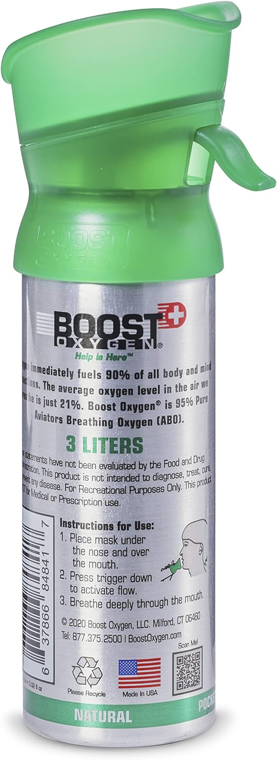 All New 3 Liter Boost Oxygen (1 Pack, Natural) Supplemental Oxygen to Go | All-Natural Respiratory Support for Health, Wellness, Performance, Recovery and Altitude (Natural, 1 Pack)