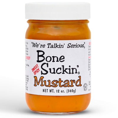 Bone Suckin' Sauce Mustard, Non GMO, Gluten and Fat Free, Great Tasting Condiment, National Champion, World Mustard Museum (12 Ounce, Sweet Spicy)