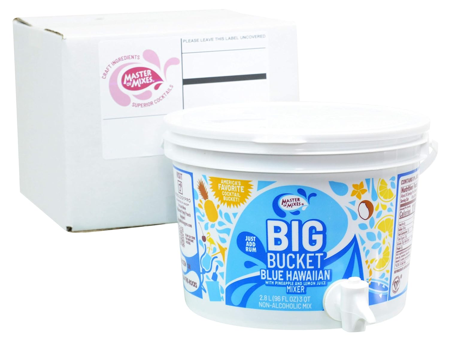 Master of Mixes Blue Hawaiian Mix, Ready to Use, 96 oz Low-Profile BigBucket, Individually Boxed