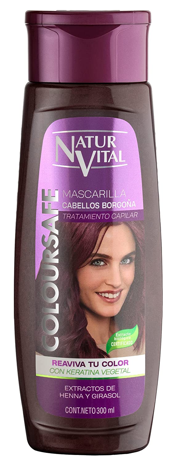Natur Vital Burgundy for Red Hair Refresher Coloursafe Hair Mask 300 ml. No Parabens,Organic Certified Extract