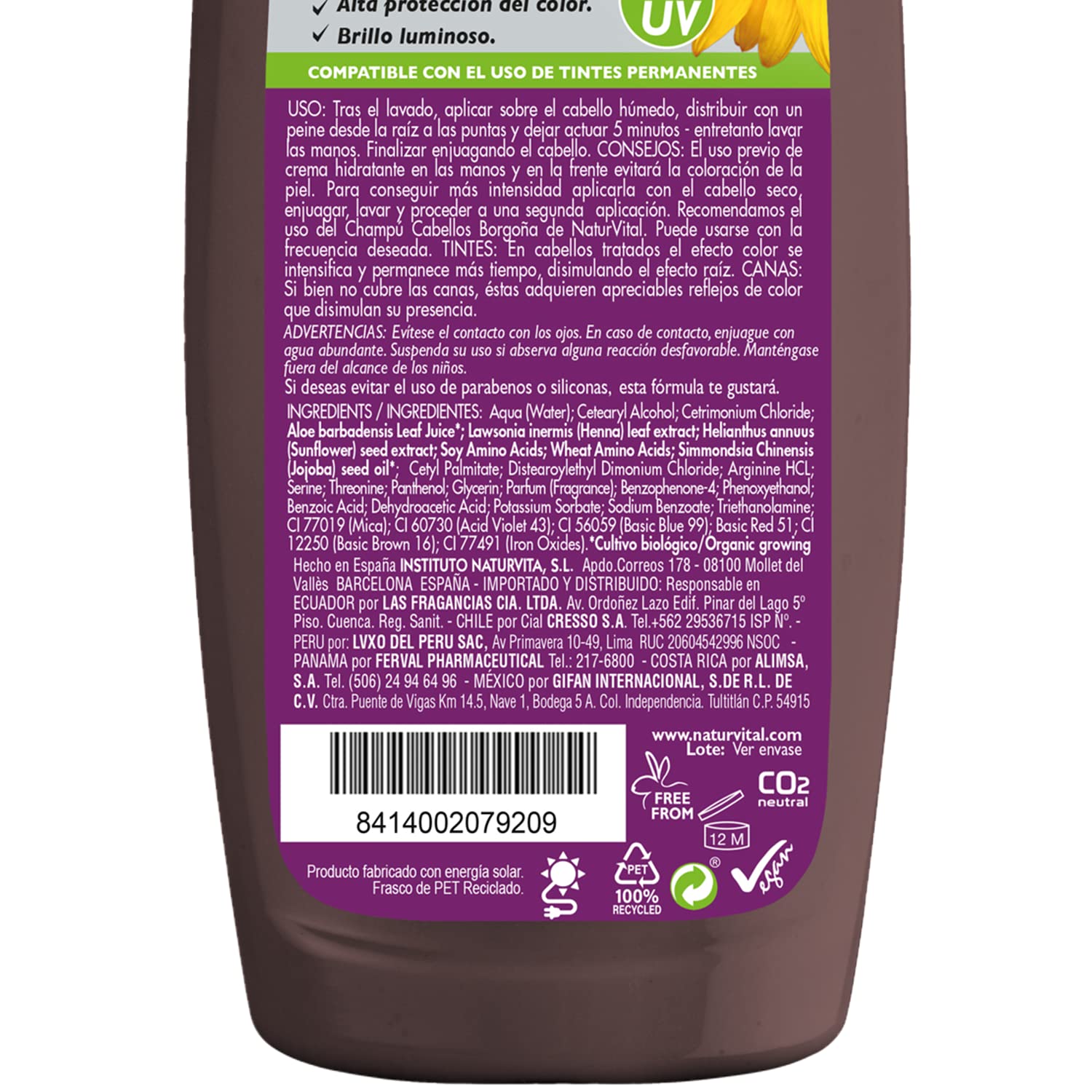 Natur Vital Burgundy for Red Hair Refresher Coloursafe Hair Mask 300 ml. No Parabens,Organic Certified Extract