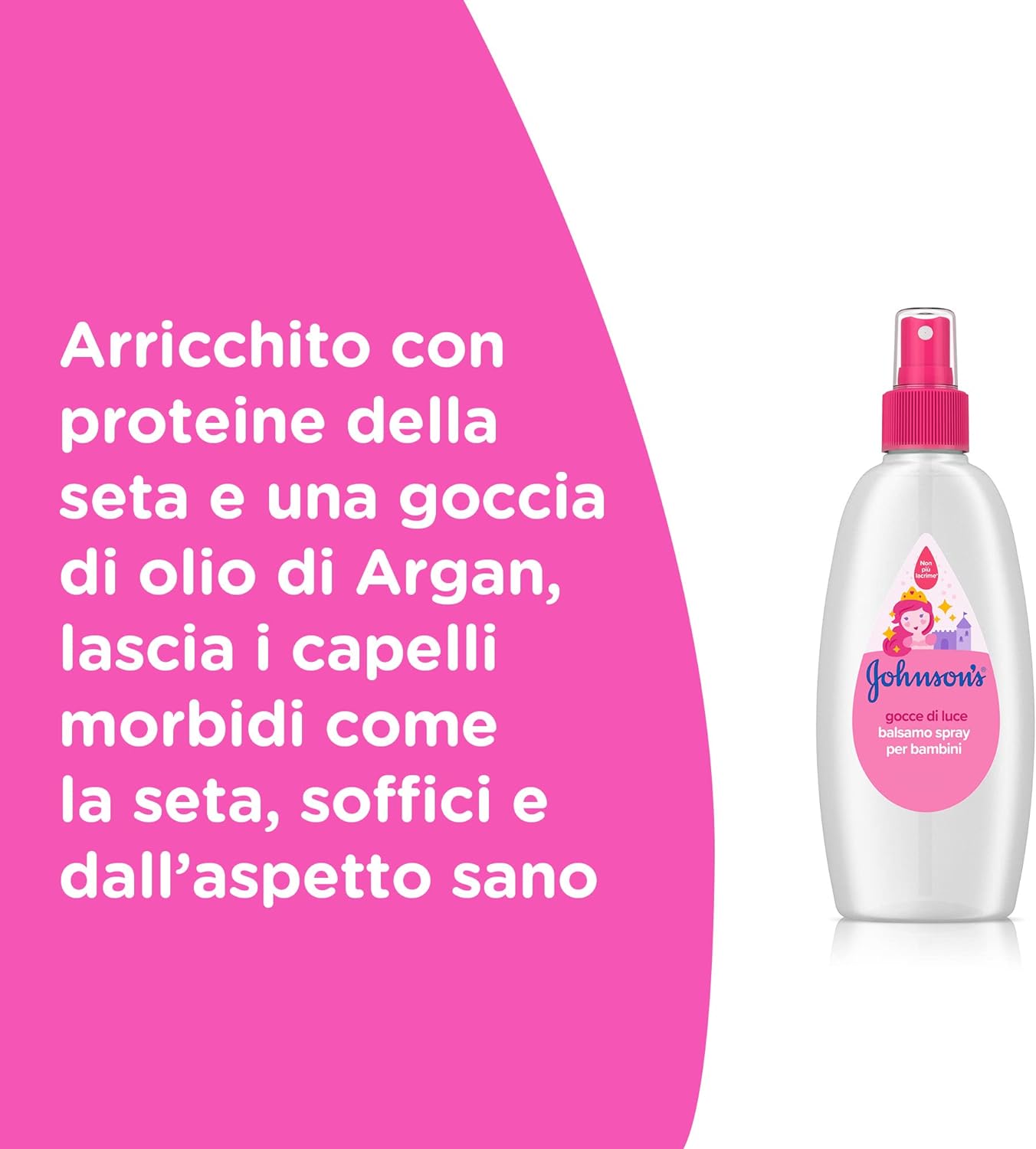 JOHNSON'S Baby, Spray Conditioner for Children, Drops of Light, Without Dyes, Sulphates, Alcohol and Soap, No More Tears, with Silk Proteins and Argan Oil, 200ml