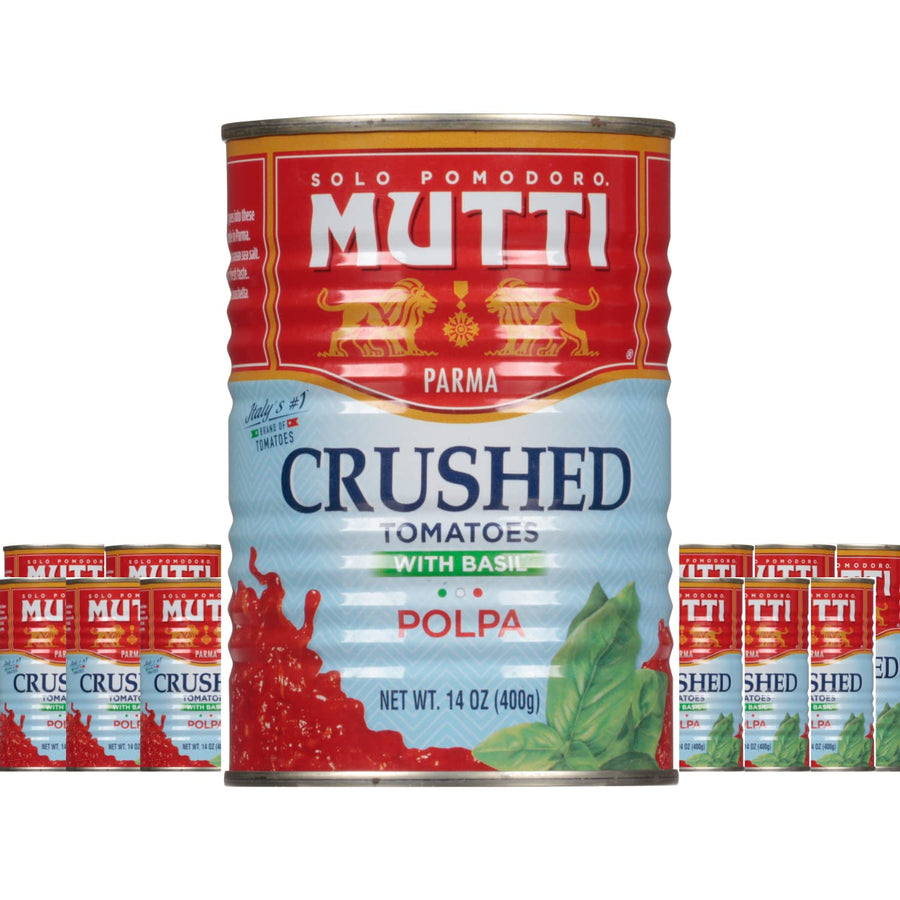 Mutti Finely Chopped / Crushed Tomatoes with Basil (Polpa), 14 oz. | 12 Pack | Italy’s #1 Brand of Tomatoes | Canned Tomatoes for Cooking | Vegan Friendly & Gluten Free | No Additives or Preservatives