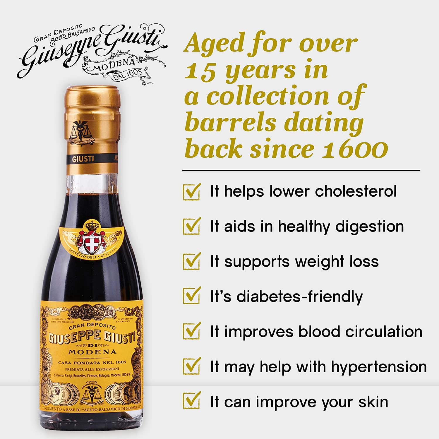 Giuseppe Giusti 4 Gold Medals "Quarto Centenario" Champagnottina In a Gift Box Traditional Balsamic Vinegar of Modena Aged Over 15 Years Old - 100ml