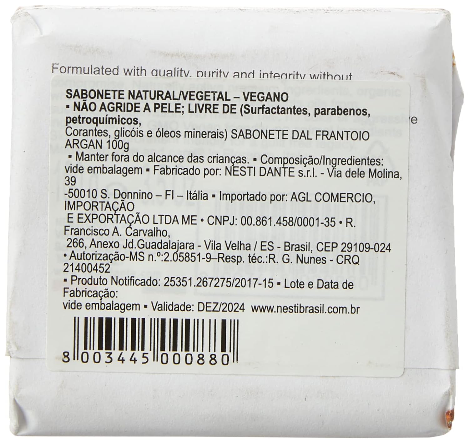 Nesti Dante - Dal Frantoio Olive Oil Vegetal Soap - Argan(100g/3.5oz)