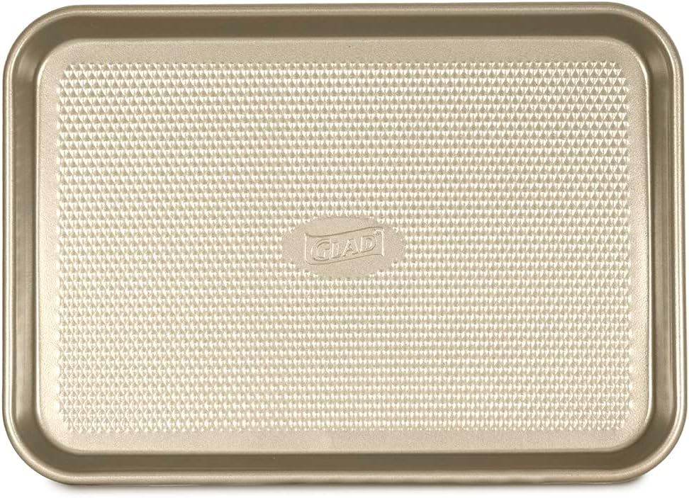 Glad Premium Nonstick Cookie Sheet – Heavy Duty Baking Pan with Raised Diamond Texture, Small, Gold