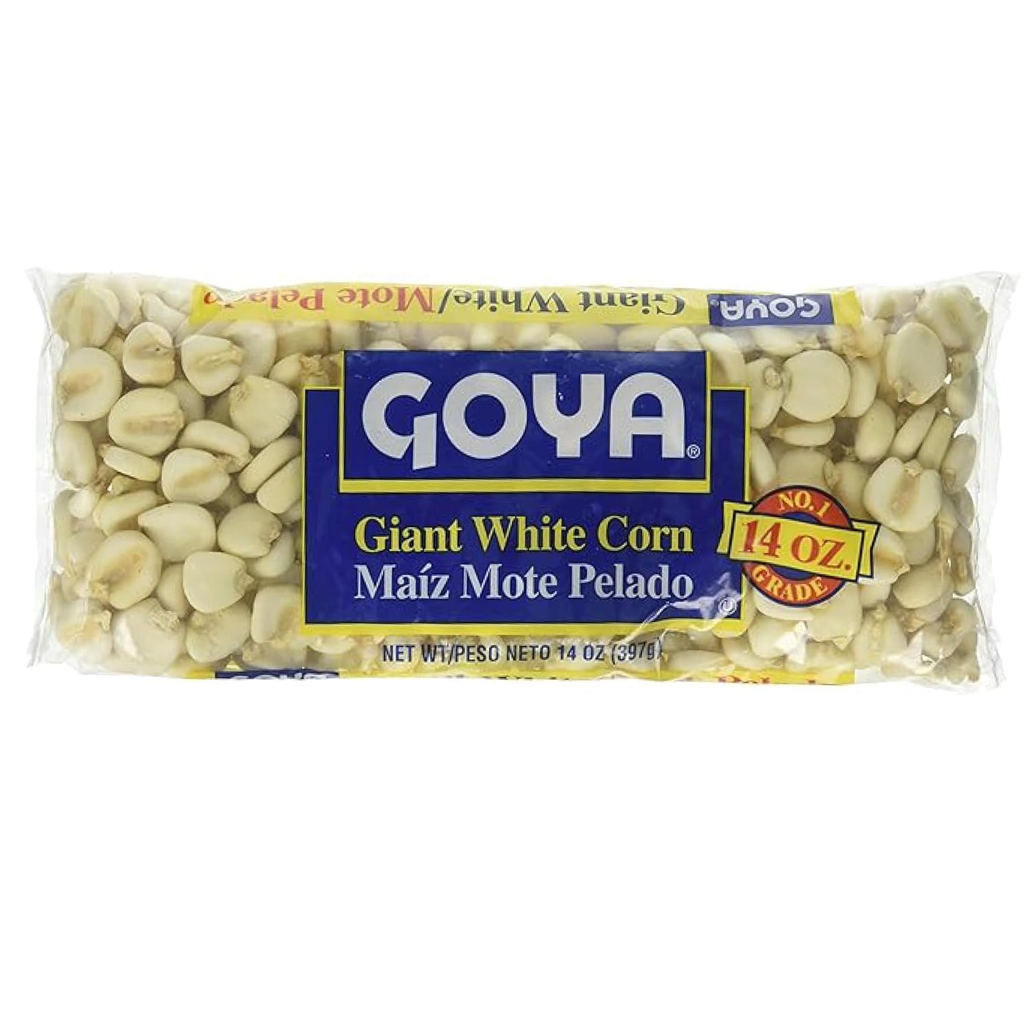 Giant White Corn by Goya, Whole White Hominy, Mexican Corn, Dried White Corn Kernels, Maíz Mote Pelado, 14oz. Bag