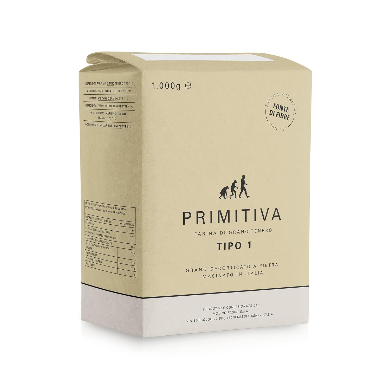 Molino Pasini Soft Wheat Flour Type "1", "Primitiva", 1 Kg / 2.20 Lb