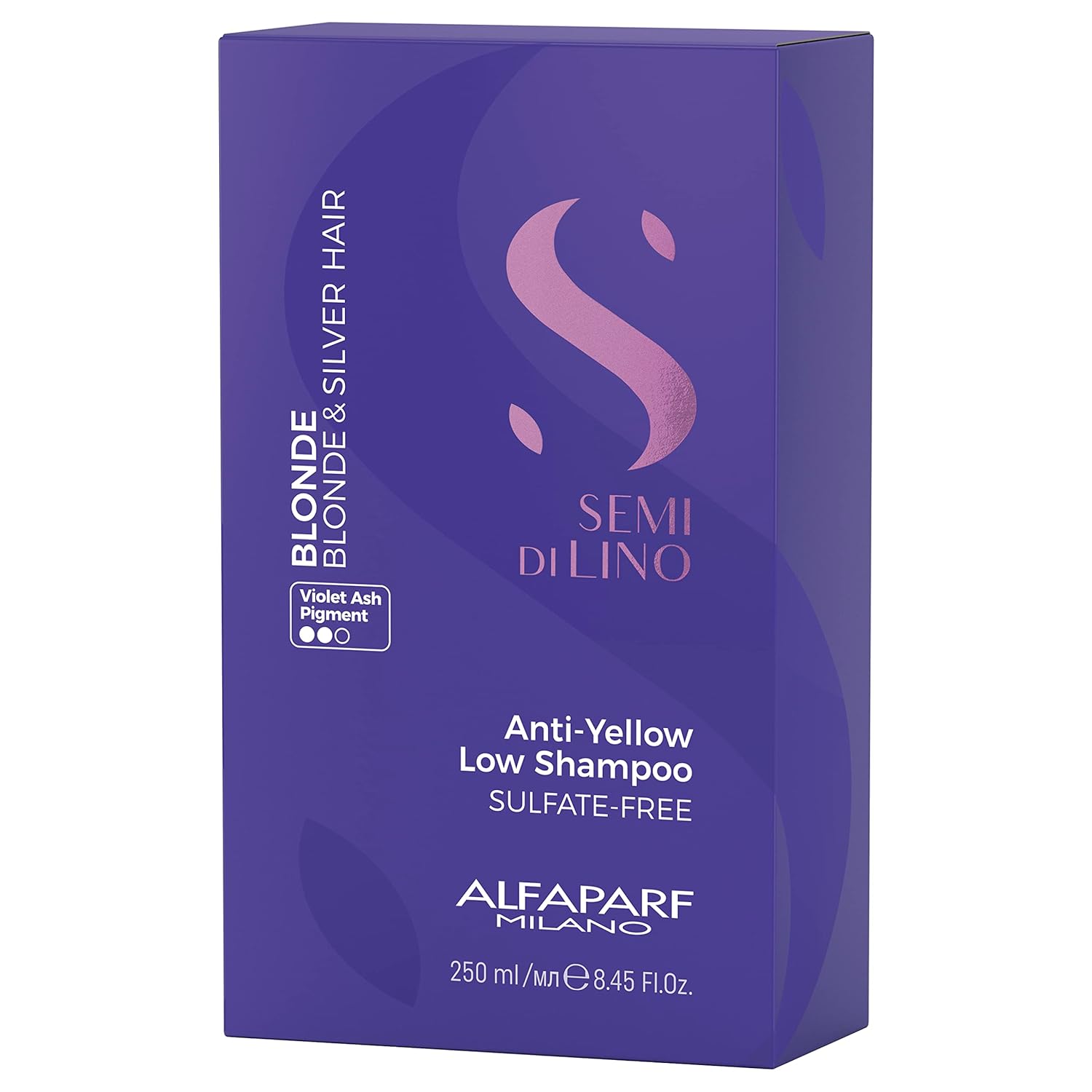 Alfaparf Milano Semi Di Lino Anti Yellow Purple Shampoo for Blonde Hair - Sulfate Free, Hydrating Shampoo for Blonde, Platinum, Silver & Gray Hair - Removes Yellow & Neutralizes Brass (8.45 oz/250 ml)