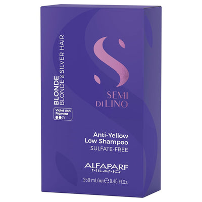 Alfaparf Milano Semi Di Lino Anti Yellow Purple Shampoo for Blonde Hair - Sulfate Free, Hydrating Shampoo for Blonde, Platinum, Silver & Gray Hair - Removes Yellow & Neutralizes Brass (8.45 oz/250 ml)