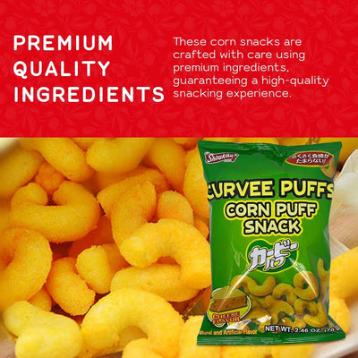 Shirakiku Curvee Corn Puff Snack | Natural and Artificial Flavor, Silicon dioxide, Palm oil, Wheat, Onion || Authentic Japanese Snacks in Cheese Flavor | 2.46 oz Pack of 1