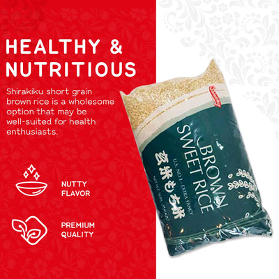 Shirakiku Sweet Brown Rice - Short Grain Japanese Rice with Low Calories and Dietary Fiber - Perfect for Authentic Asian Cuisine | Risotto, Rice Pudding, and Sushi | 5-Pound (Pack of 1)