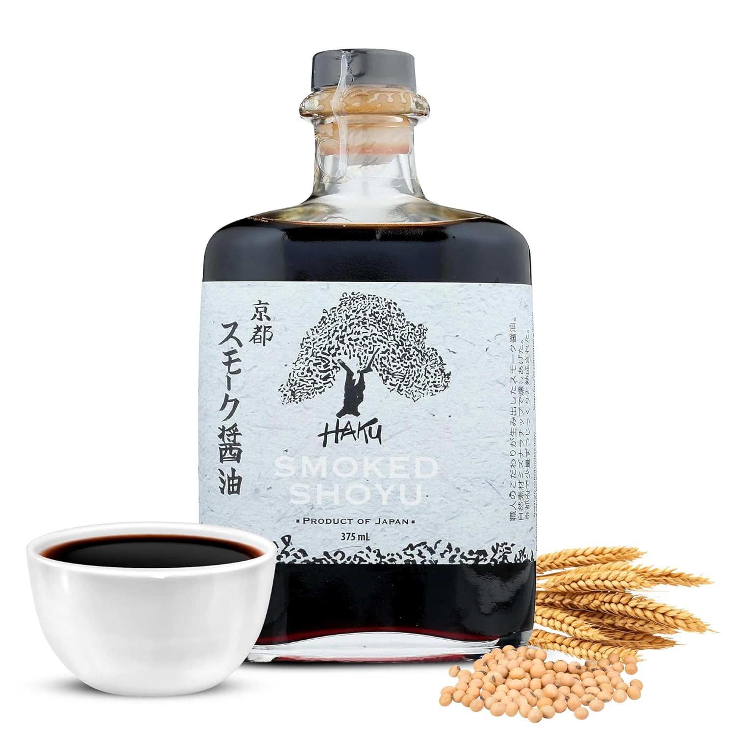 HAKU Cold Smoked Shoyu Soy Sauce (375 ml) - Authentic Japanese Artisanal Umami Seasoning Sauce with Unique Smoky Flavor - Traditional Gourmet Dip Sauce & Marinade for Sushi, Meat & Asian Cuisines