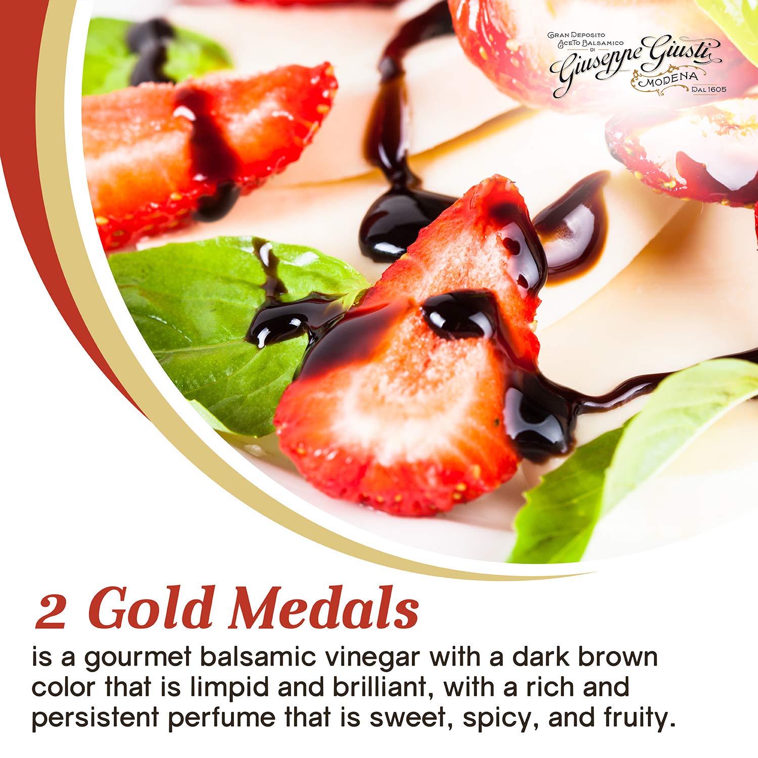 Giuseppe Giusti 2 Gold Medals Aceto Balsamico di Modena, Italy - 1 Pack - Gourmet, Aged Premium Balsamic Vinegar of Modena - Cubic bottle With Gift Box - 250ml