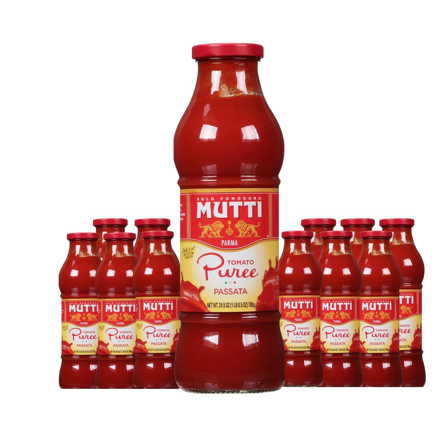 Mutti Tomato Puree (Passata), 24.5 oz. | 12 Pack | Italy’s #1 Brand of Tomatoes | Fresh Taste for Cooking | Canned Tomatoes | Vegan Friendly & Gluten Free | No Additives or Preservatives
