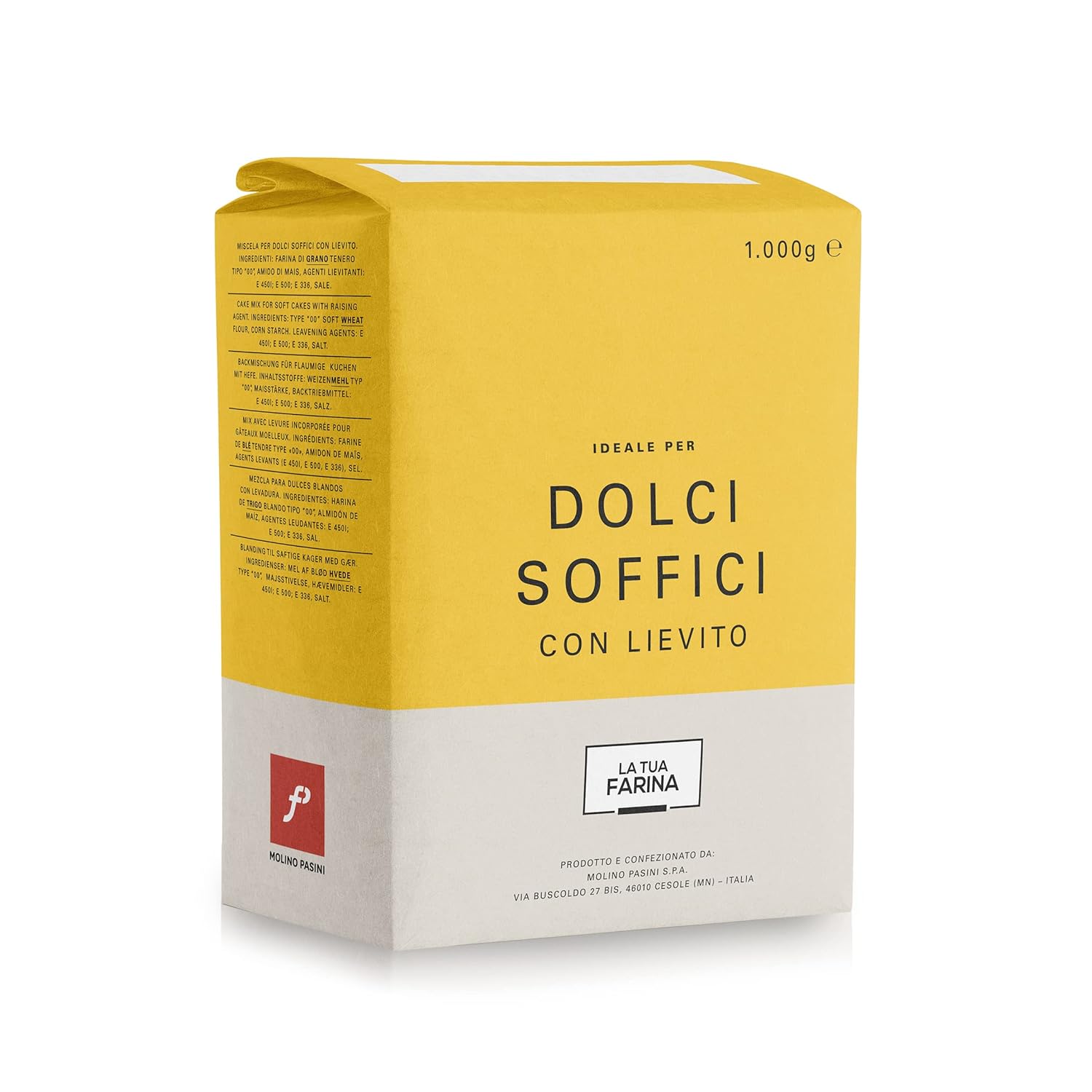Molino Pasini Soft Wheat Flour Type "00" with Yeast, Ideal for Soft Cakes, Wheat from EU, 1 Kg / 2.20 Lb