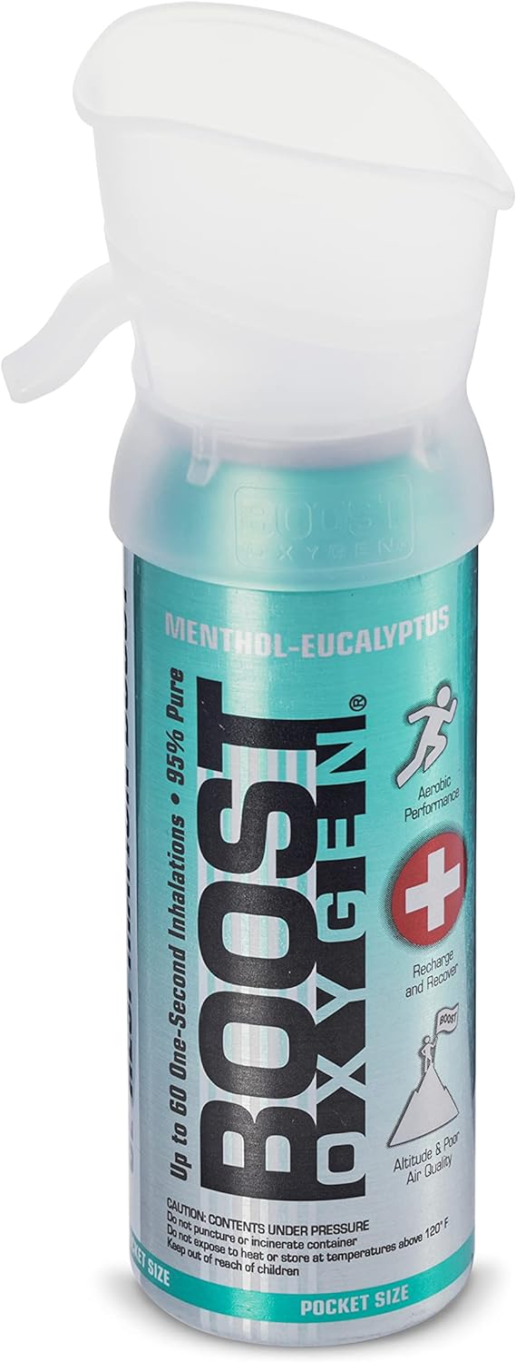 All New 3 Liter Boost Oxygen Supplemental Oxygen to Go | All-Natural Respiratory Support for Health, Wellness, Performance, Recovery and Altitude (Menthol-Eucalyptus, 1 Pack)