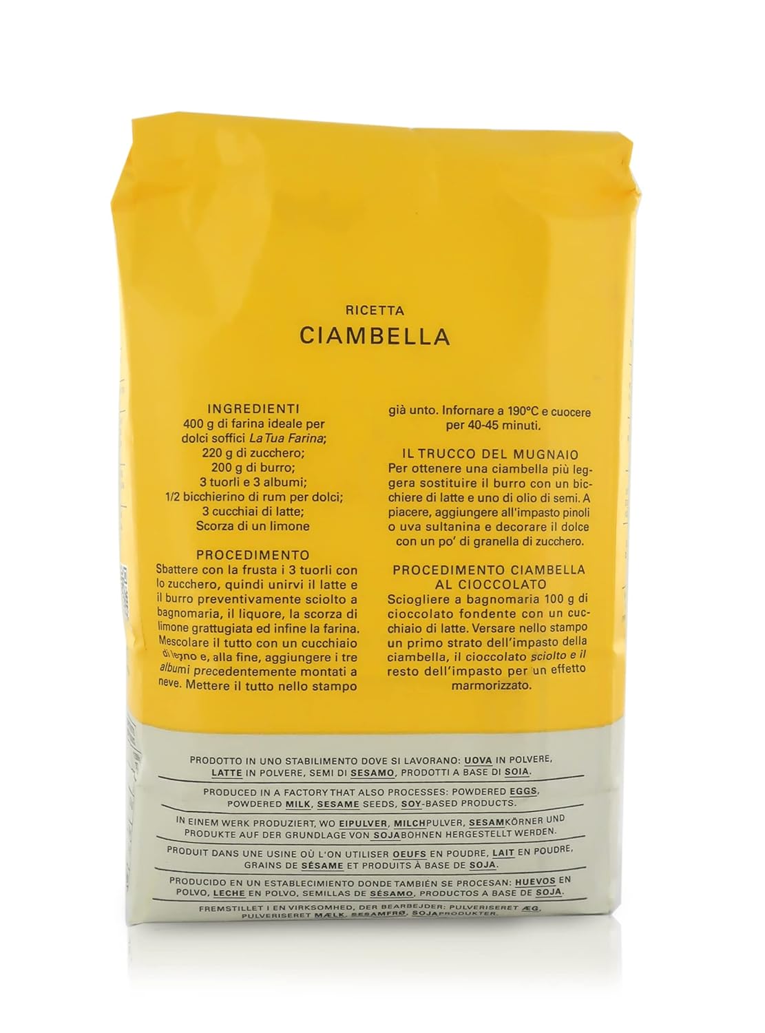 Molino Pasini Soft Wheat Flour Type "00" with Yeast, Ideal for Soft Cakes, Wheat from EU, 1 Kg / 2.20 Lb