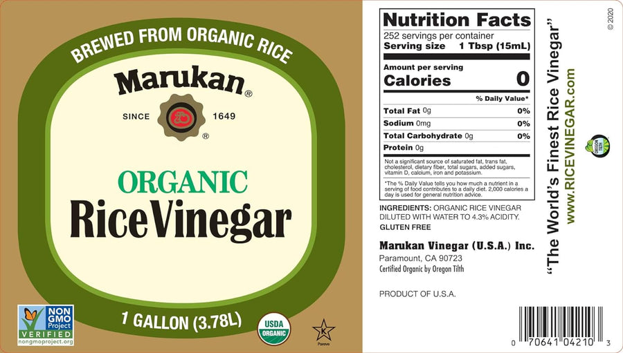 Marukan Organic Unseasoned Rice Vinegar, 1 Gallon (Pack of 1)