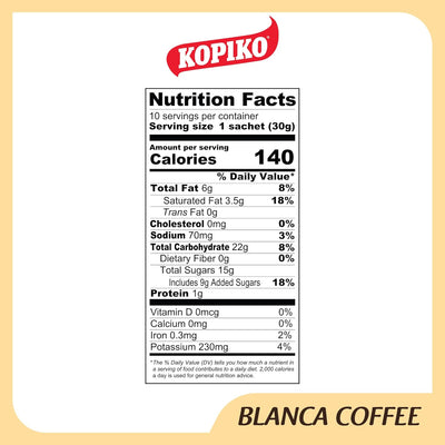 Kopiko Blanca Instant Coffee Mix – Your Delicious Creamy Instant Coffee with Tempting Aroma (0.7 OZ/20gr x 10 Coffee Sticks)