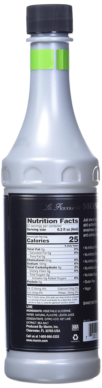 Monin - Lime Concentrate - No Sugar Added - Gluten Free - Vegan | 12.68 oz (375 ml)