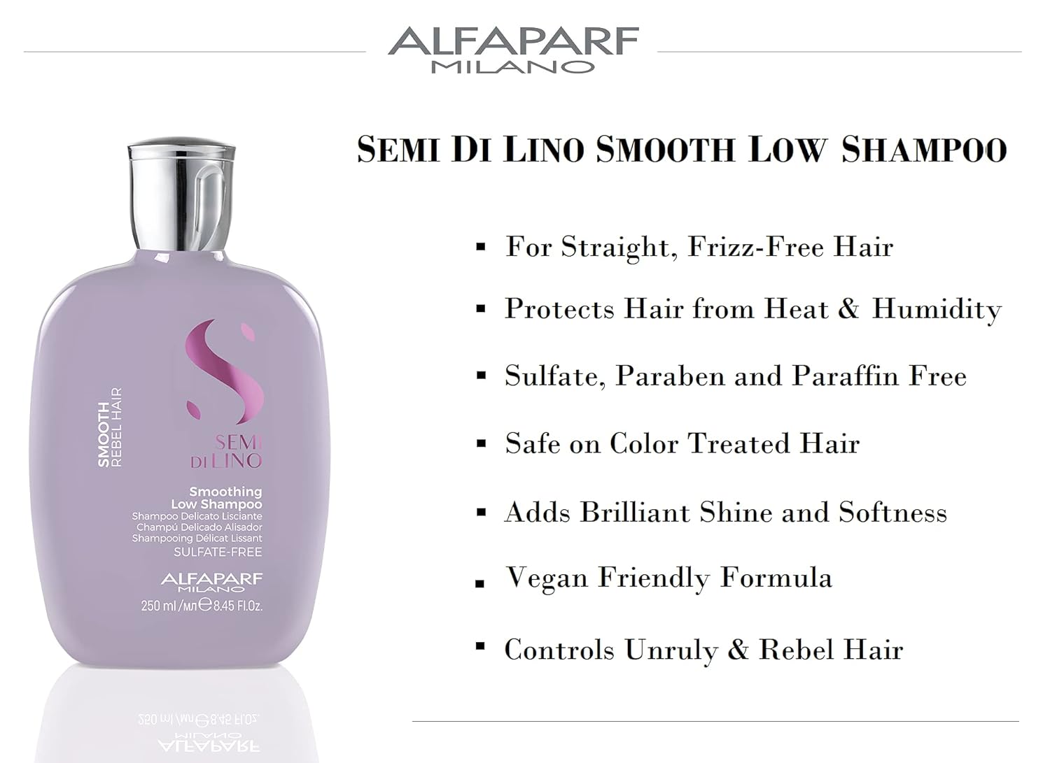 ALFAPARF MILANO Semi Di Lino Smoothing Sulfate Free Shampoo - Anti Frizz Hair Care & Cleansing Shampoo to Revitalize Dry Hair & Restore Shine
