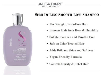 ALFAPARF MILANO Semi Di Lino Smoothing Sulfate Free Shampoo - Anti Frizz Hair Care & Cleansing Shampoo to Revitalize Dry Hair & Restore Shine