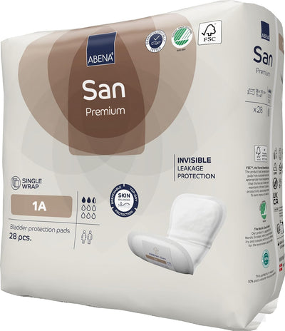 Abena San Premium Incontinence Pads, Light Absorbency, (Sizes 1 to 3A), Size 1A, 28 Count