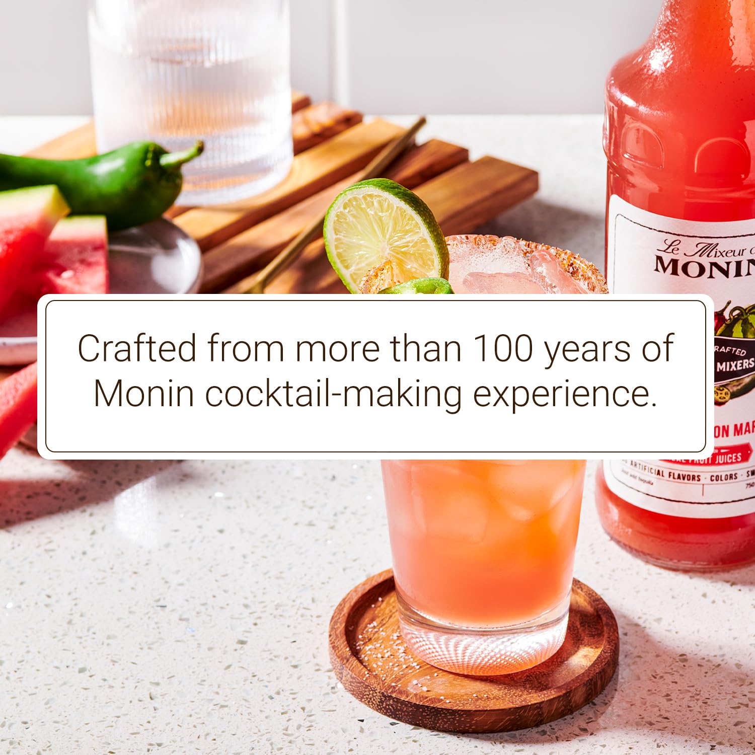 Monin - HomeCrafted Spicy Watermelon Margarita Cocktail Mixer, Ready-to-Use Drink Mix, Just Add Tequila, Refreshingly Sweet & Spicy Cocktail Mix, Perfect for Cocktails & Frozen Beverages (750mL)