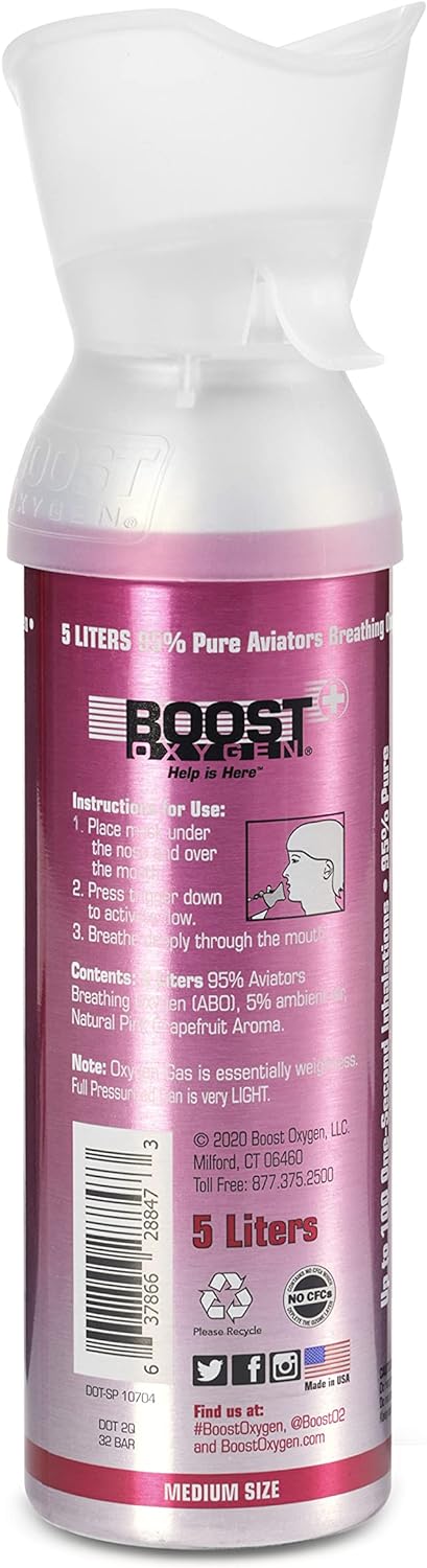 Boost Oxygen Medium Pink Grapefruit 5 Liter Canister | All-Natural Respiratory Support for Aerobic Recovery, Altitude, Performance and Health (1 Pack)