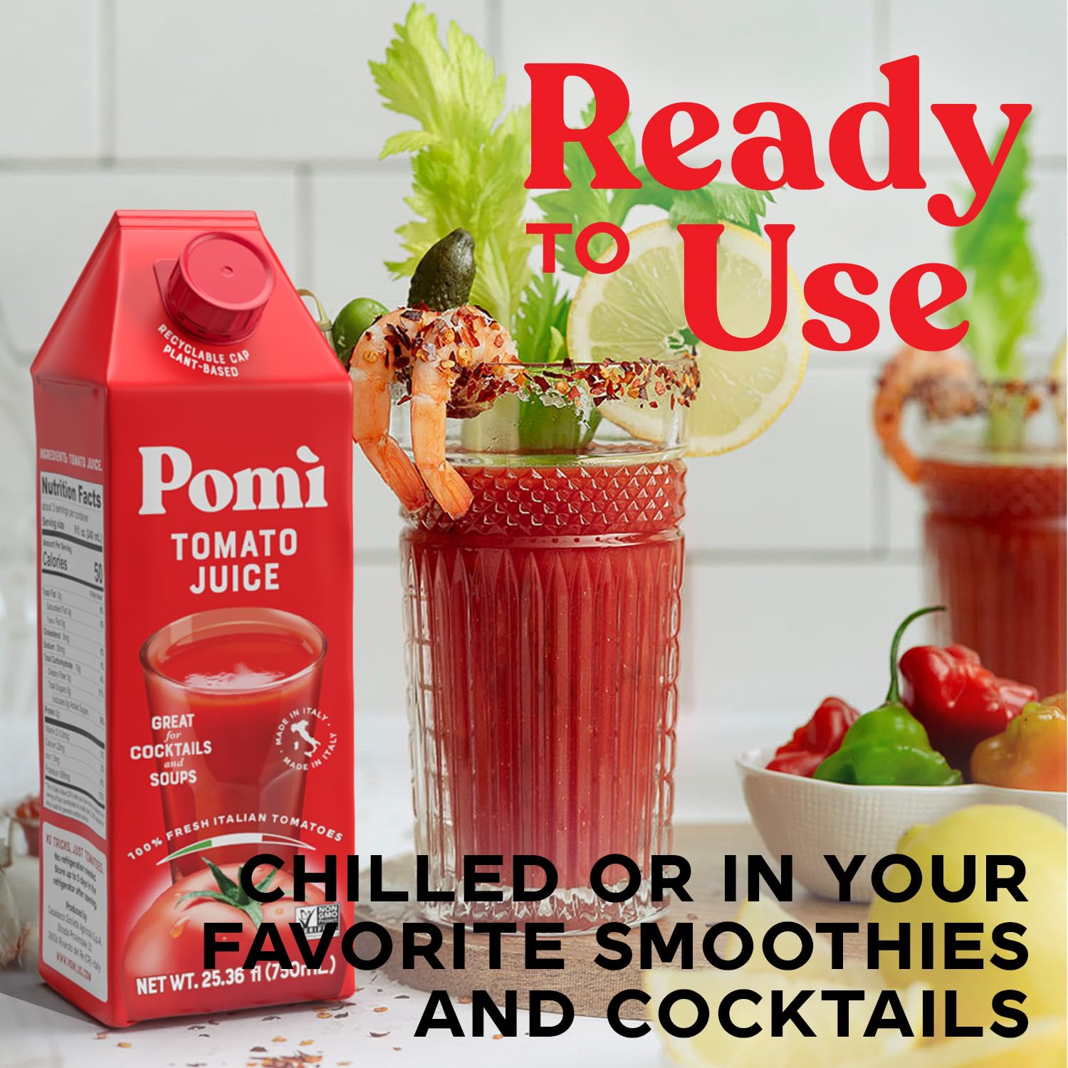 Pomì Tomato Juice - Made from 100% Fresh Italian Pomi Tomatoes - Low Sodium Tomato Juice - Gluten Free Vegetable Juice - Low Sodium Vegetable Juice - 25.36 fl oz