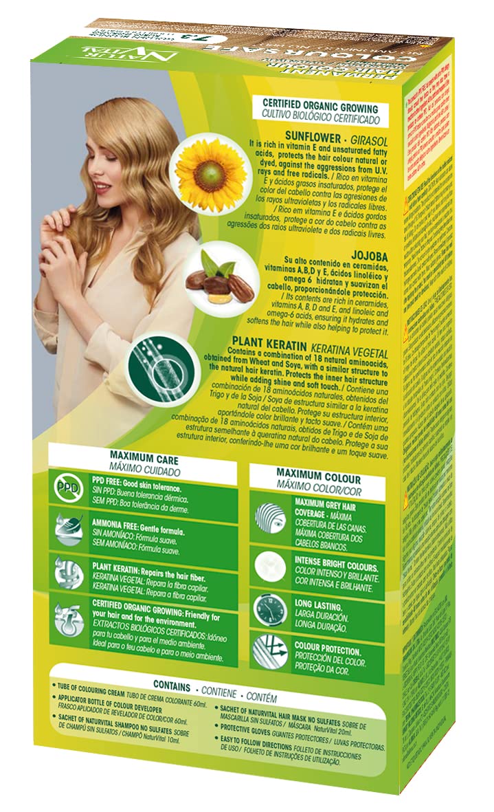 Natur Vital Permanent Hair Dye,Permanent Hair Color. Coloursafe, No Ammonia,Resorcinol or Parabens (~7.3 Golden blonde Hair)