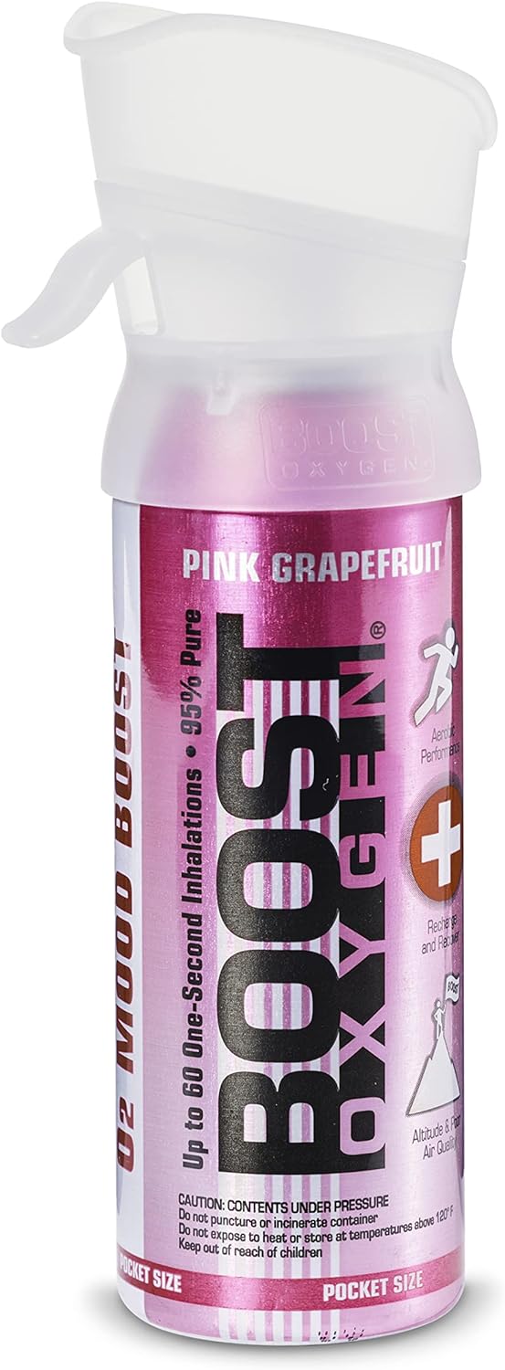Boost Oxygen All New 3 Liter Supplemental Oxygen to Go | All-Natural Respiratory Support for Health, Wellness, Performance, Recovery and Altitude (Pink Grapefruit, 1 Pack)