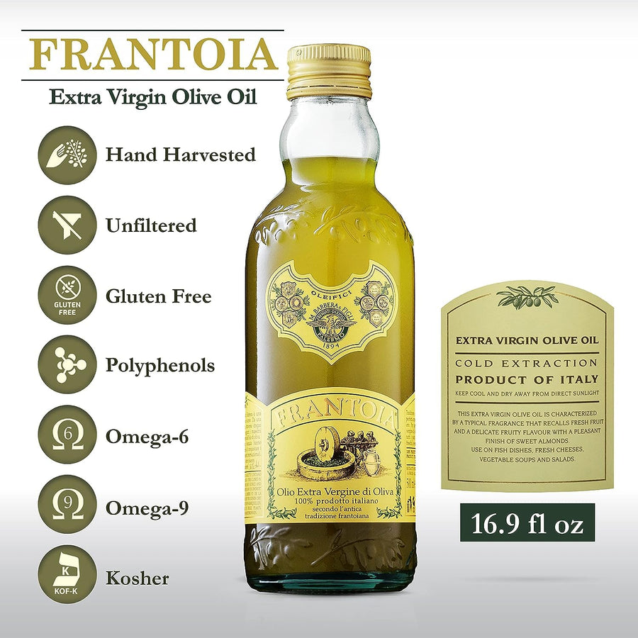 Frantoia Extra Virgin Olive Oil from Italy - Fruity, Unfiltered, Cold Extracted Authentic Sicilian Olive Oil - Fresh Harvest Imported Olive Oil From Italy (16.9 Fl Oz)