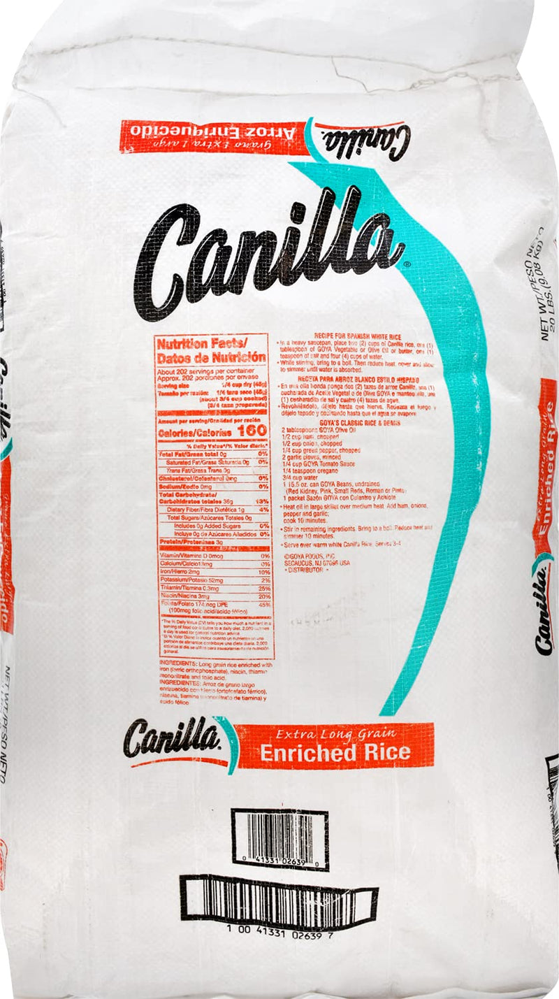 Goya Foods Canilla Extra Long Grain White Rice, 20 Pound - Fulfillment ...
