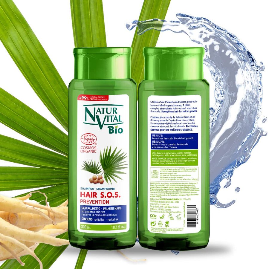 Natur Vital Hair S.O.S. Bio Ecocert Natural, Plant-based Prevention Shampoo with Saw Palmetto