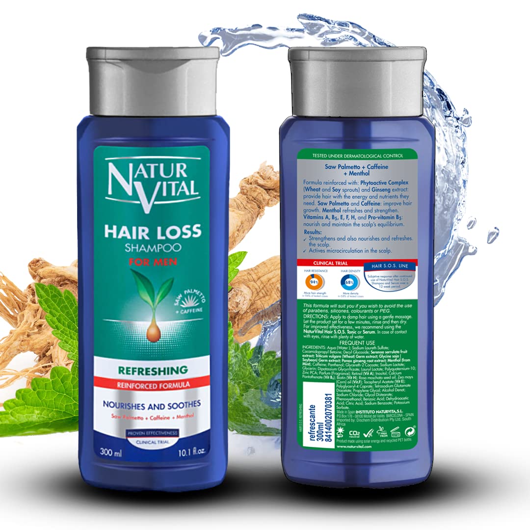 Natur Vital Unisex Natural Hair SOS Refreshing Ginseng Mint Shampoo, Revitalizing & Fortifying Formula, Cruelty-Free & Paraben-Free