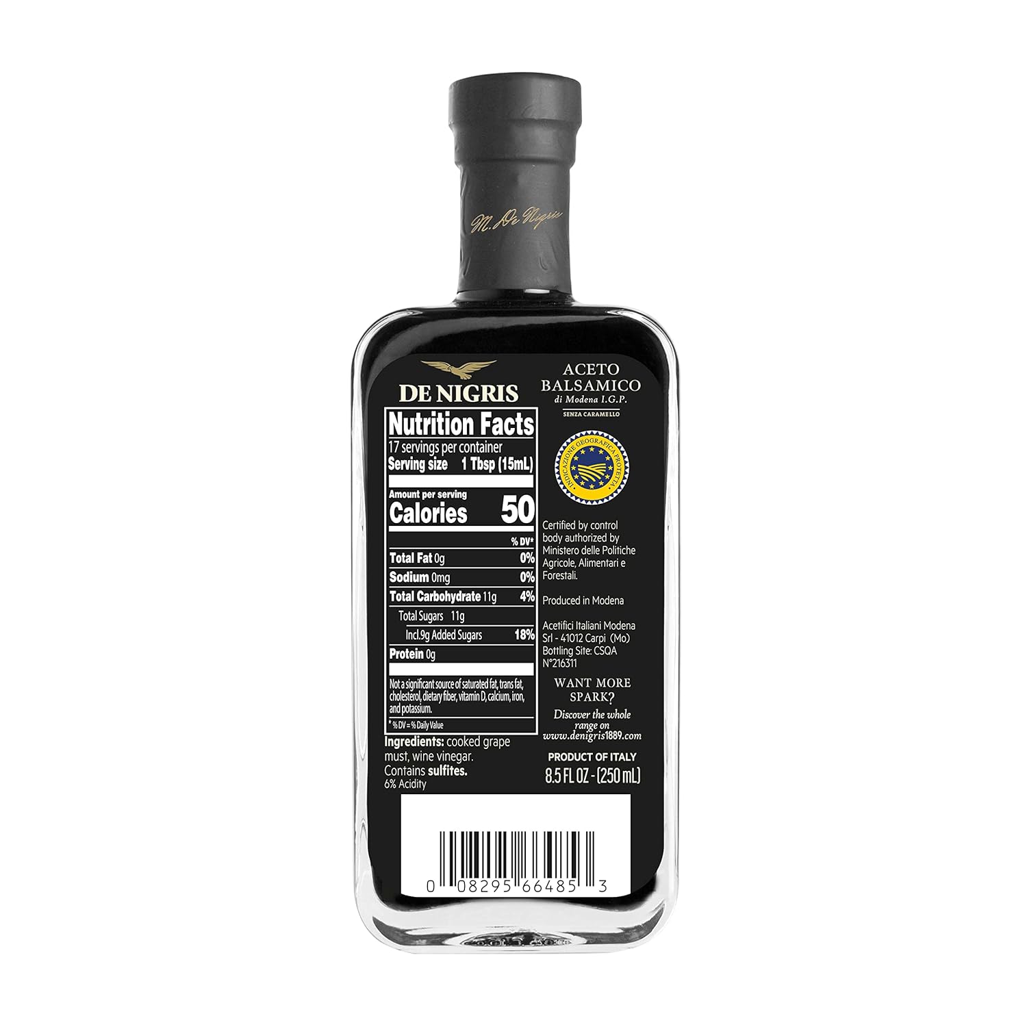 De Nigris Balsamic Vinegar Of Modena Excellence Line Founder's Edition Recipe (70% Grape Must) 8,5 Oz (250ml) | Balsamic Vinegar From Modena Italy Thick and Intense | Balsamic Vinegar Aged