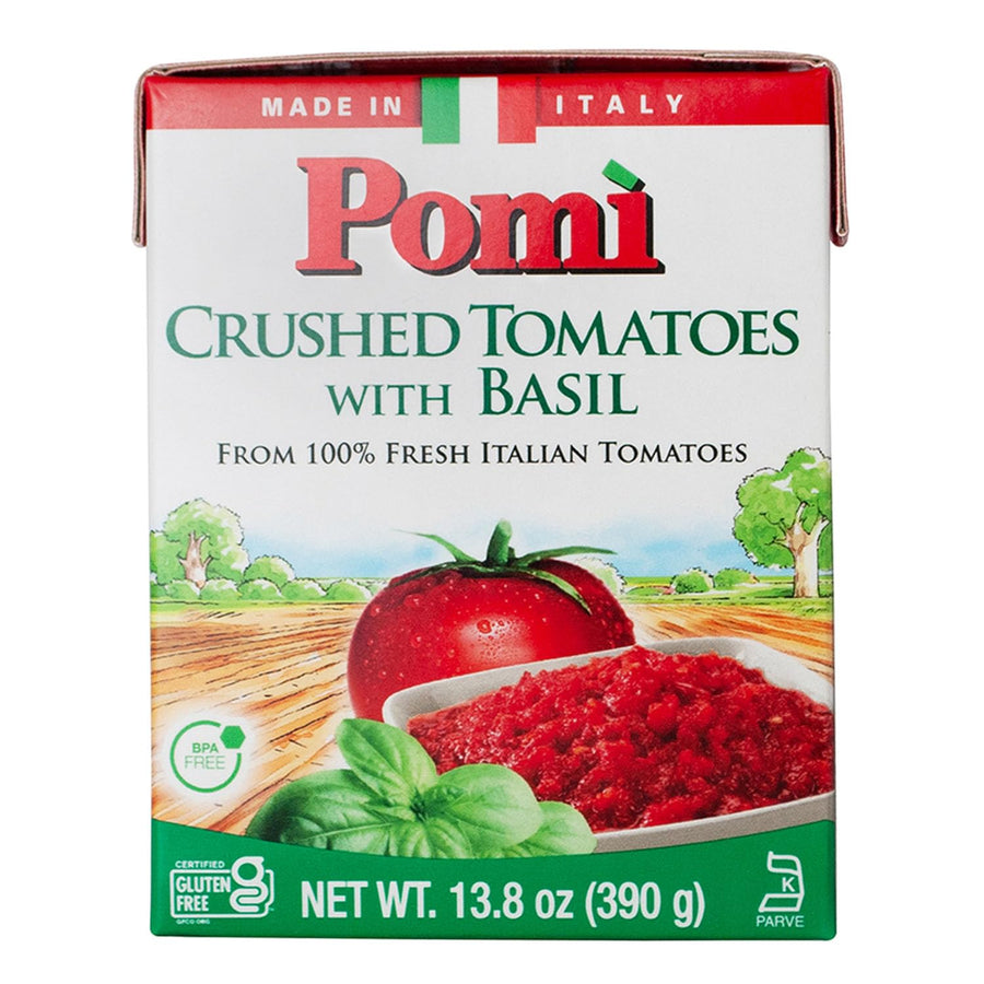 Pomì Crushed Tomatoes with Basil - Creamy, Velvety Italian Tomato Sauce No Salt Added, No Additives or Preservatives Tomato Crushed - Made from 100% Fresh Italian Tomatoes - 13.8oz